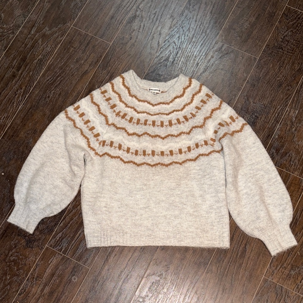 Vigoss Beige Sweater with Brown Pattern